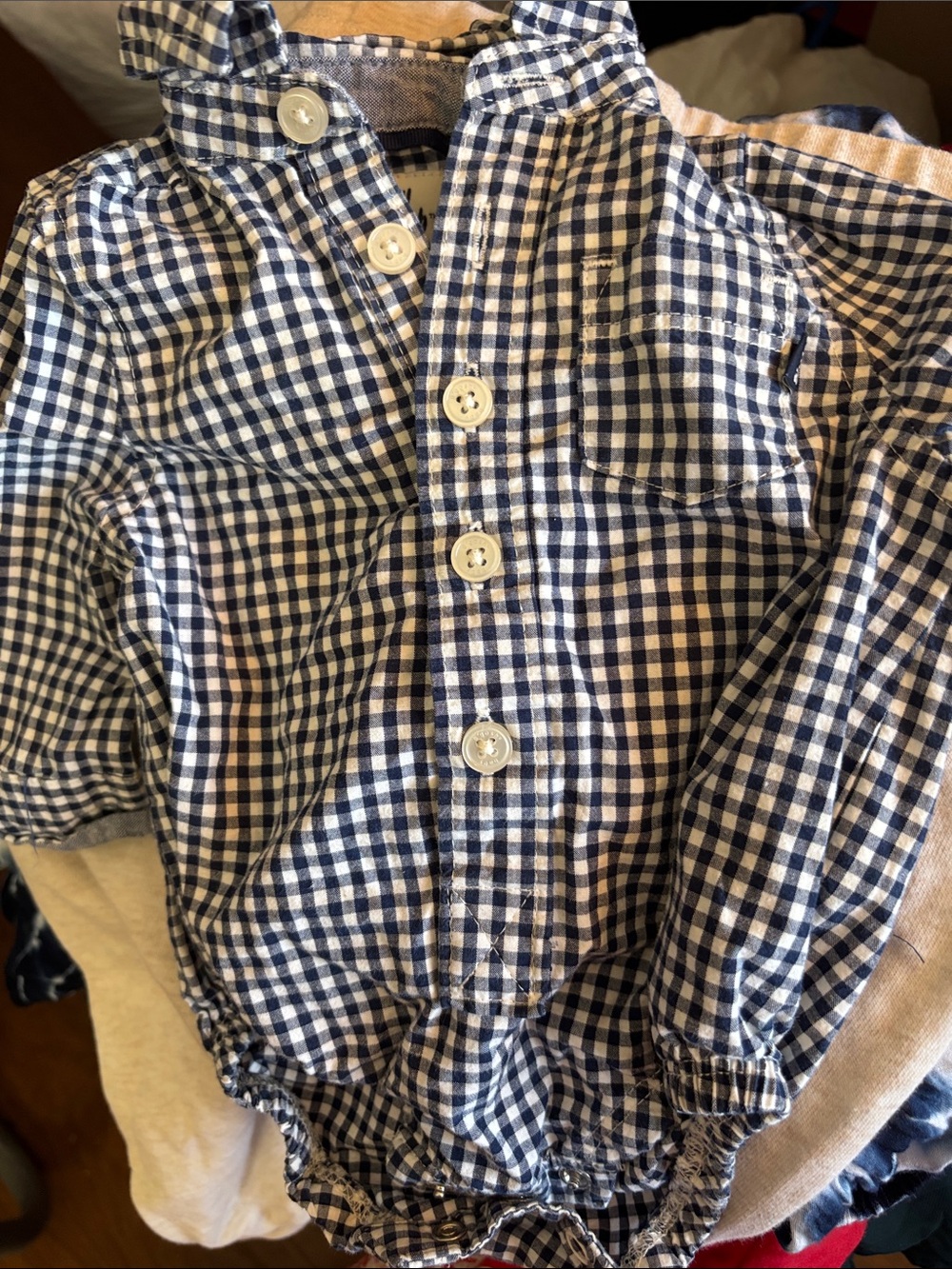 Baby Bgosh Blue Gingham Button-Front Shirt with snap bottom 3months